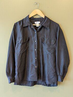 90s Compagnie Internationale Express 100% Silk Blouse Black Small Grunge Chic